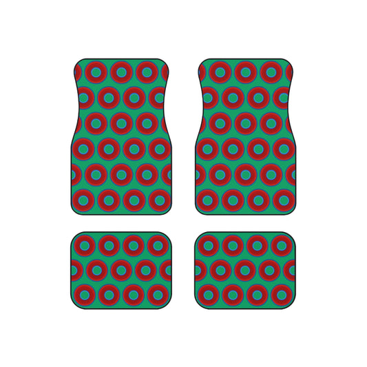 Contacted Car Mats - vivid donut print w/jade green background