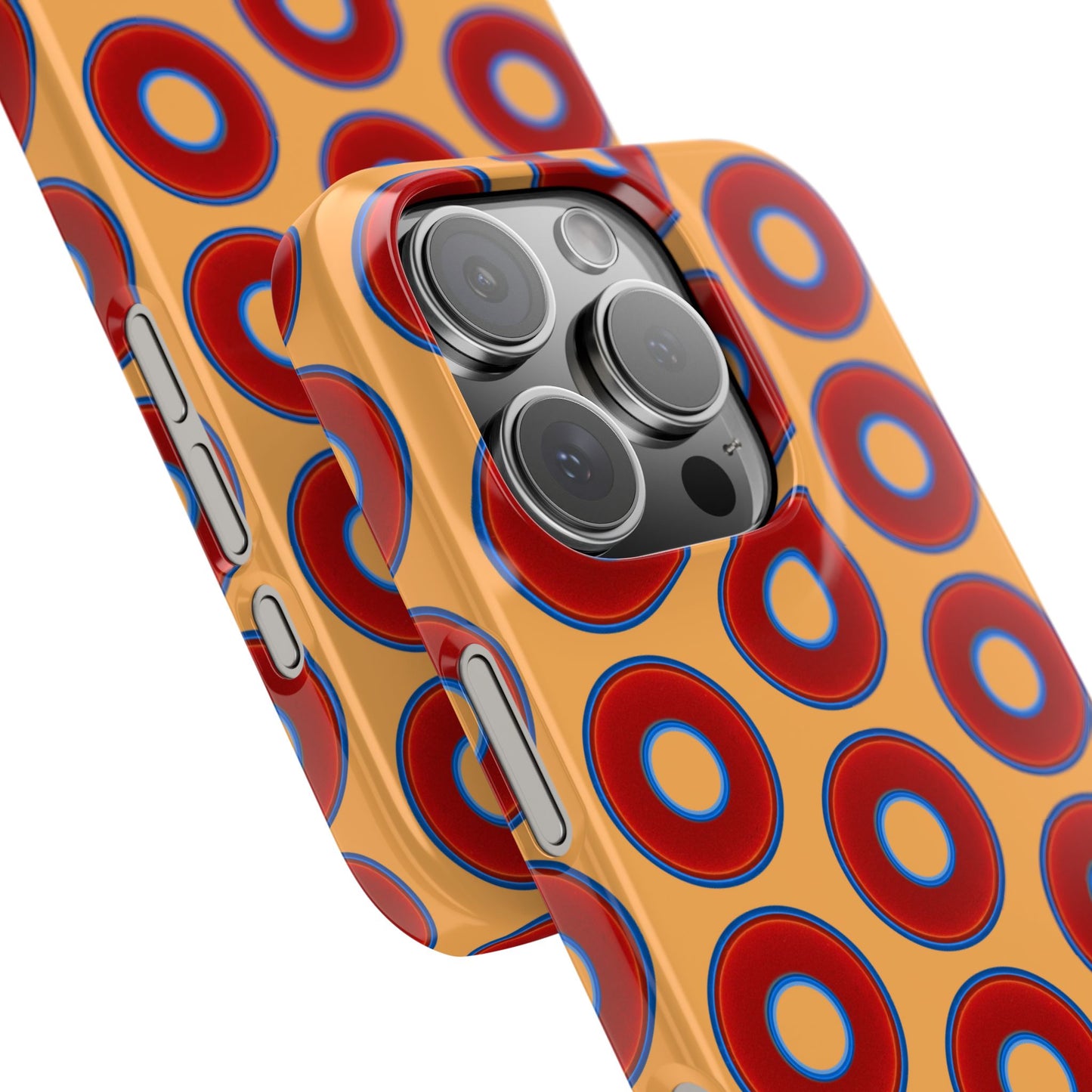 Lumpy Donut Snap Case - red vivid donut print w/creamcicle orange background