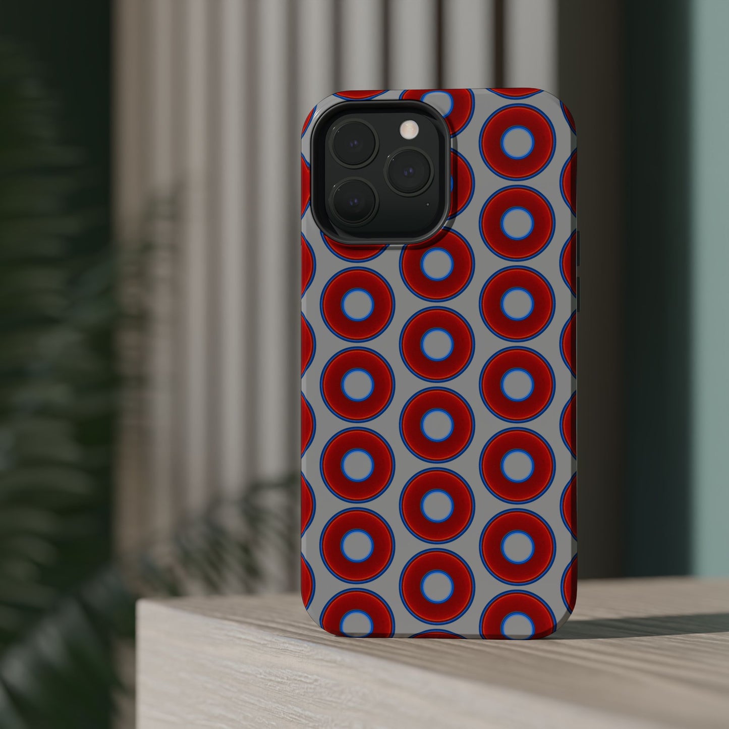 Magnetic Tough Donut Case - red vivid donut print w/light gray background