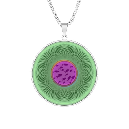 Lump's Heady Donut Necklace - 1" x 1" Stainless Steel Pendant - "Swimming by this Donut Pendant" - green/purple pastel phatty donut - variant 2