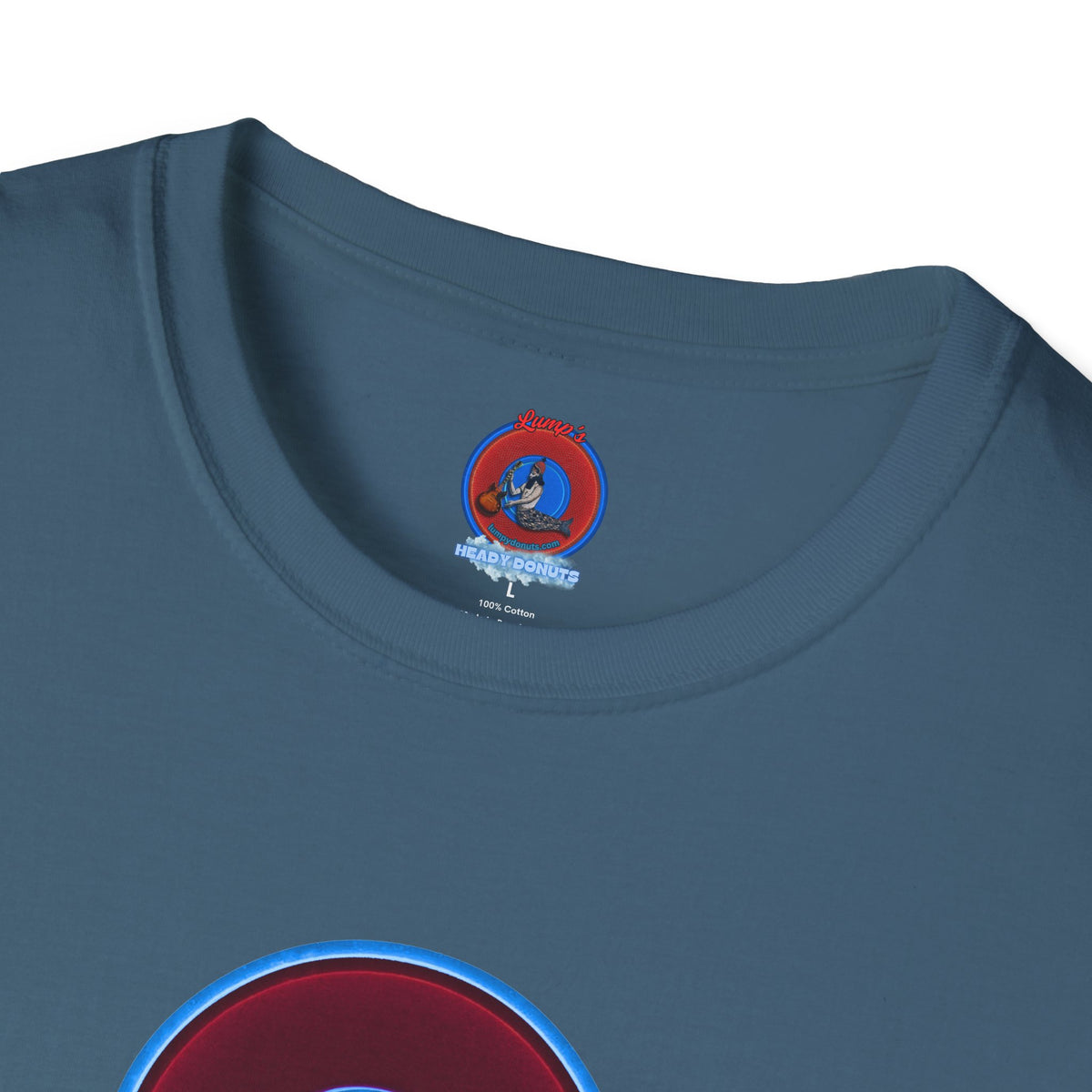 Classic Donut Tee - Unisex Soft-Style - "Brotherly Donuts Jawn" - vivid dark purple-red/light blue donut