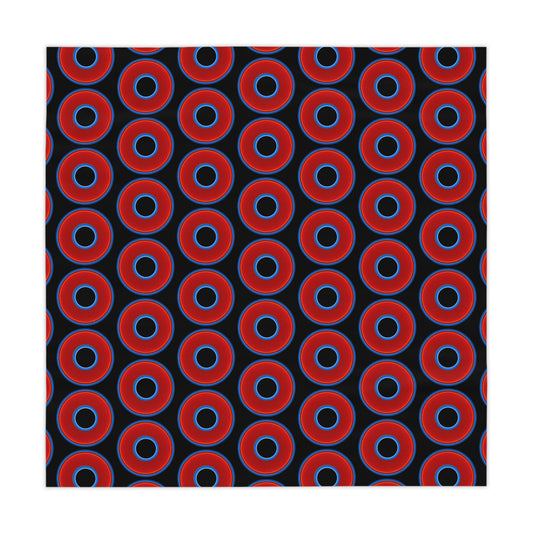 Lumpy Tablecloth - 55.1" x 55.1" - vivid red donuts w/black background