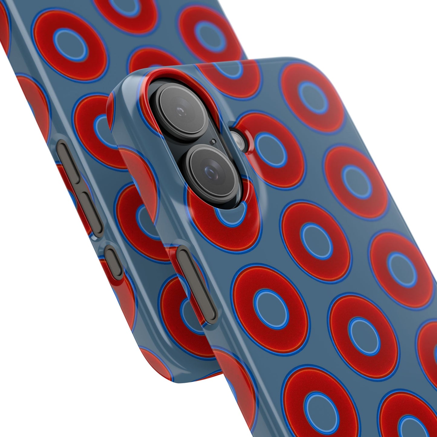 Lumpy Donut Snap Case - red vivid donut print w/steel blue background