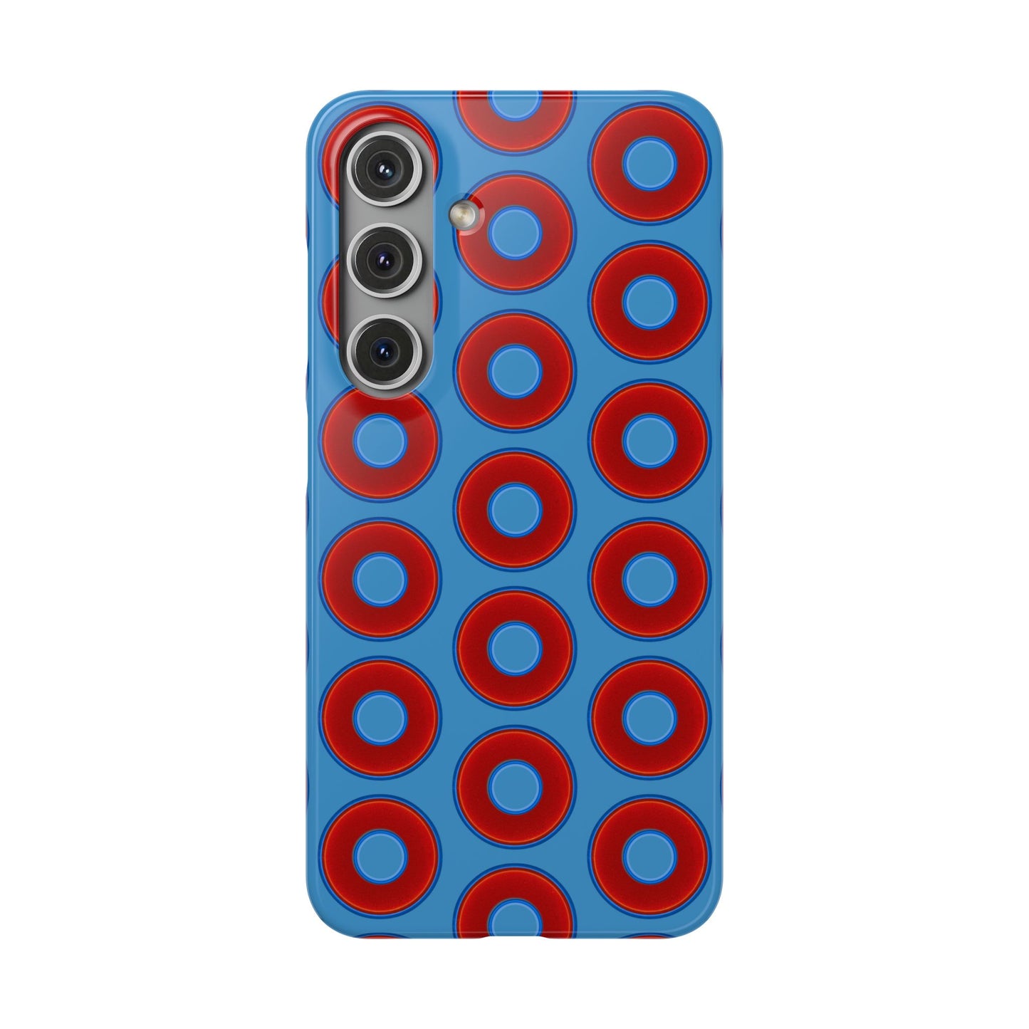Lumpy Donut Snap Case - red vivid donut print w/light steel blue background
