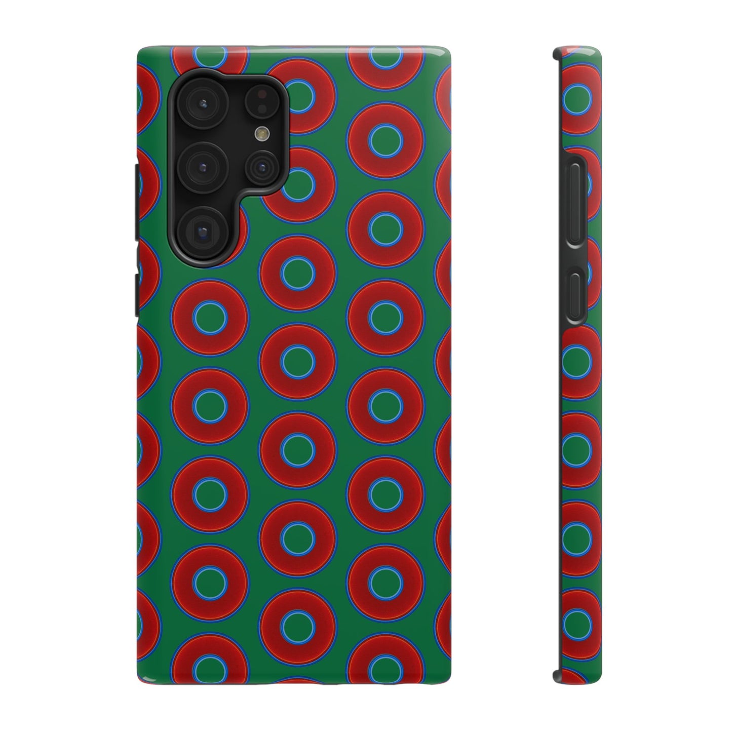 Impact-Resistant Lumpy Donut Case - red vivid donut print w/green background