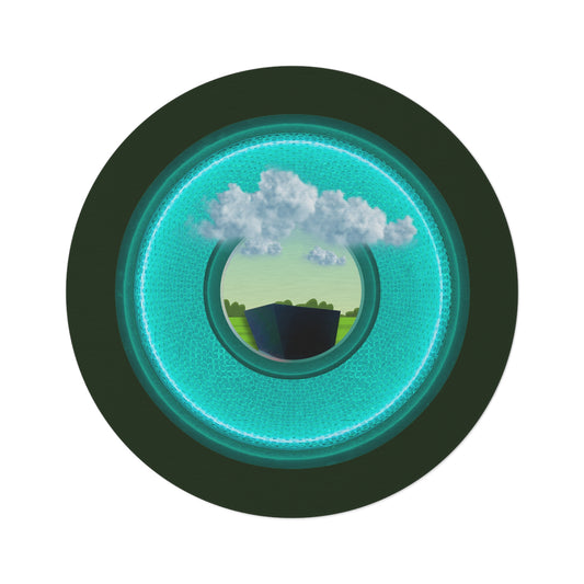 Round Room - 5 ft x 5 ft Lumpy Donut Rug - "Got Rhombus Rug?" - rustic turquoise/teal donut w/deep forest green background - variant 5