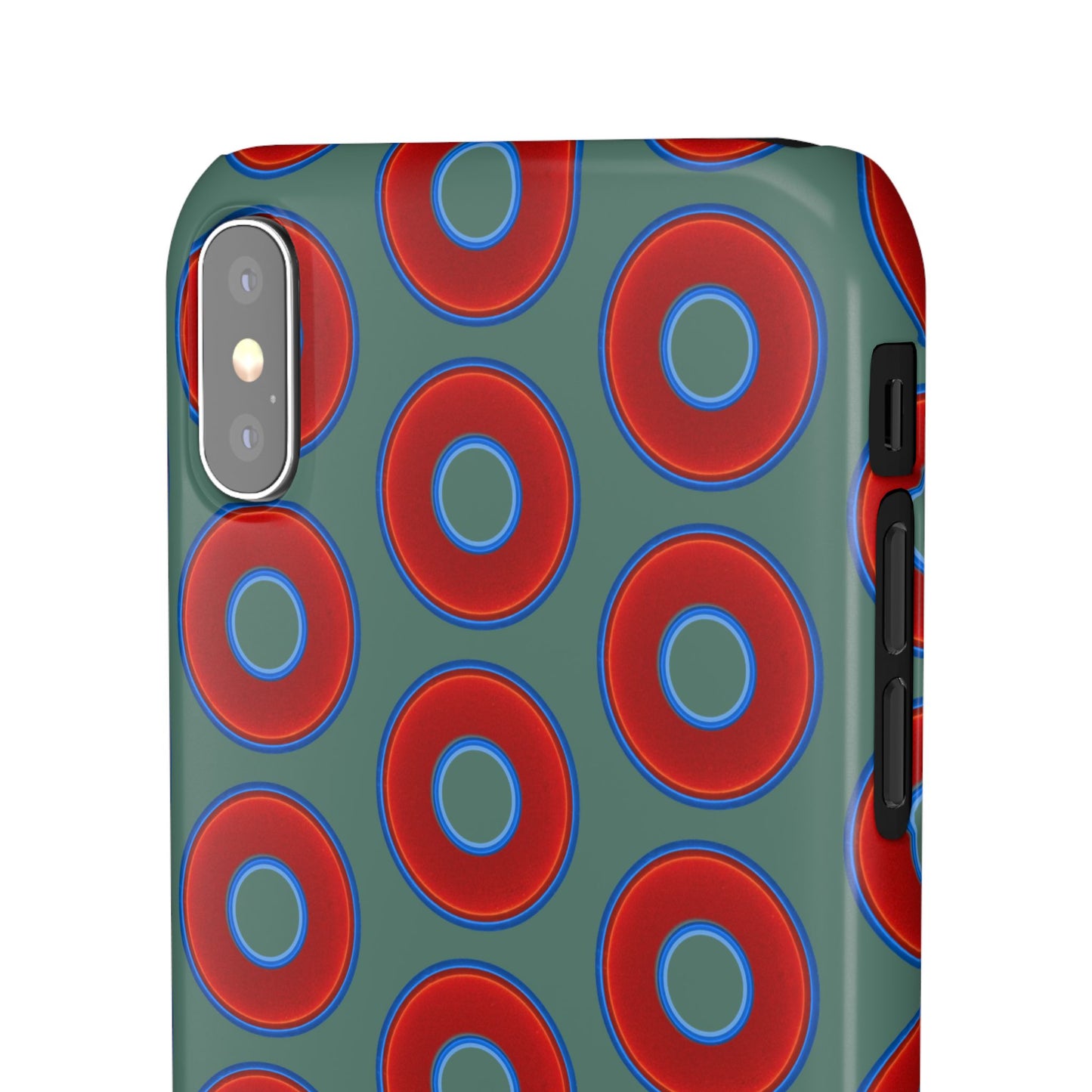 Lumpy Donut Snap Case - red vivid donut print w/Fenway green background