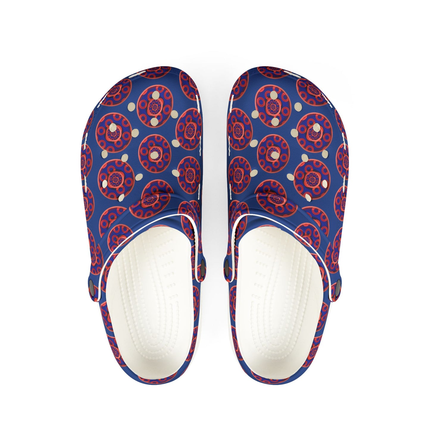Spatchcocks - donut slip-on shoes - paradoxical kaleidoscope donuts w/dark blue background [unisex]