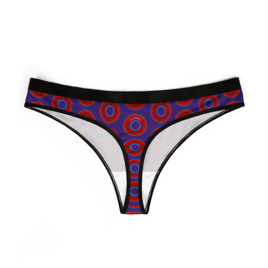 Lumpy Donut Thongs - red vivid donut print w/dark purple background