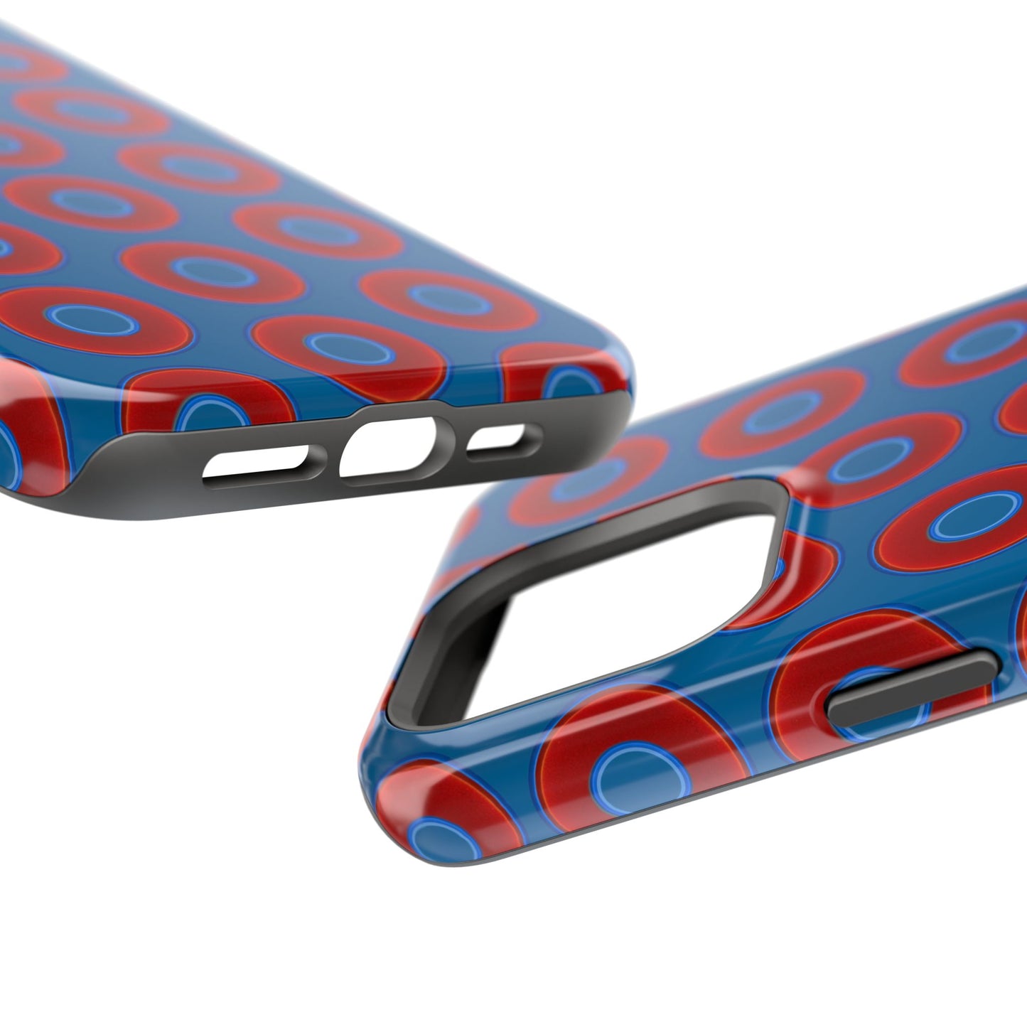 Impact-Resistant Lumpy Donut Case - red vivid donut print w/wavy navy background