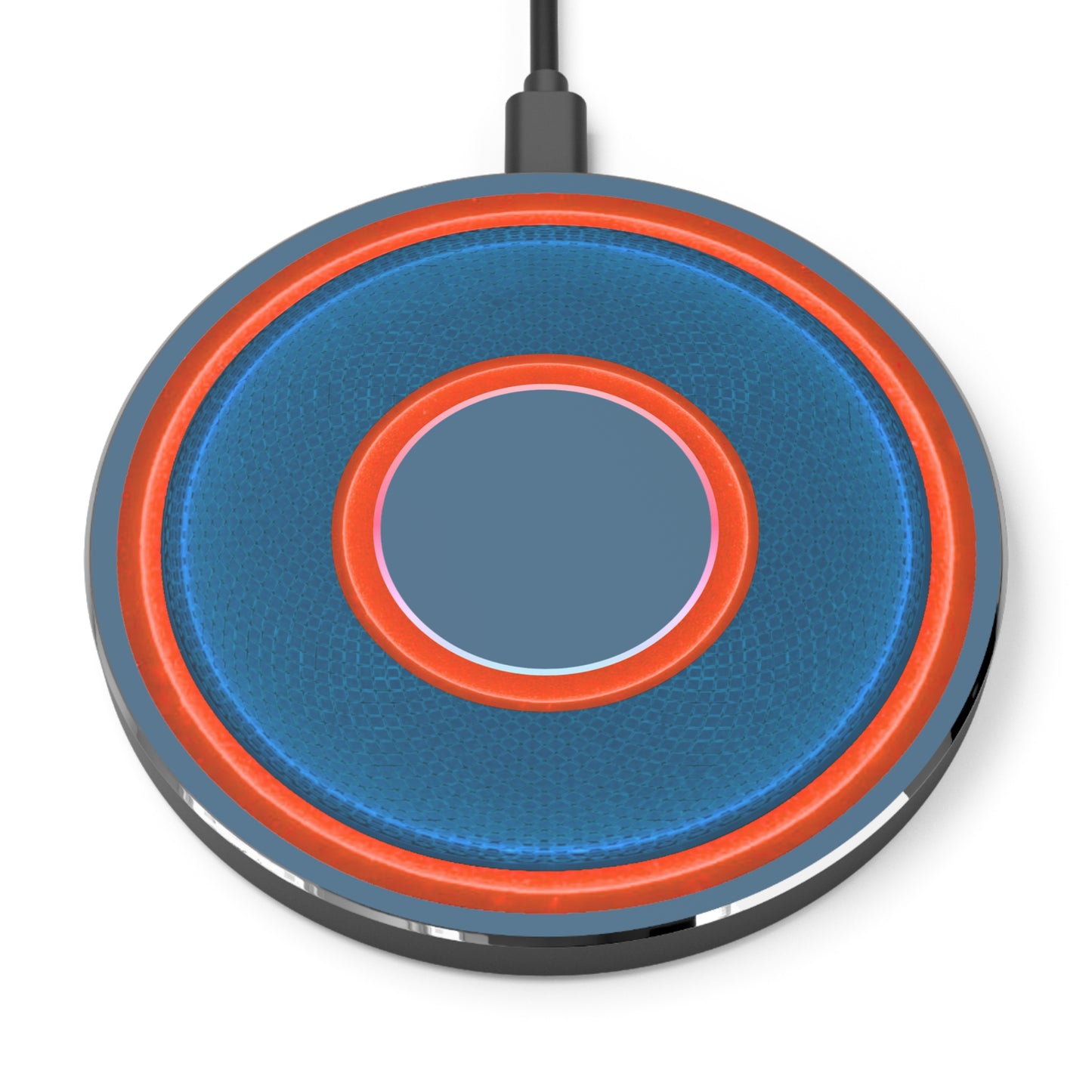 The Flow - Wireless Lumpy Donut Chargers - rustic blue/light red donut w/steel blue background