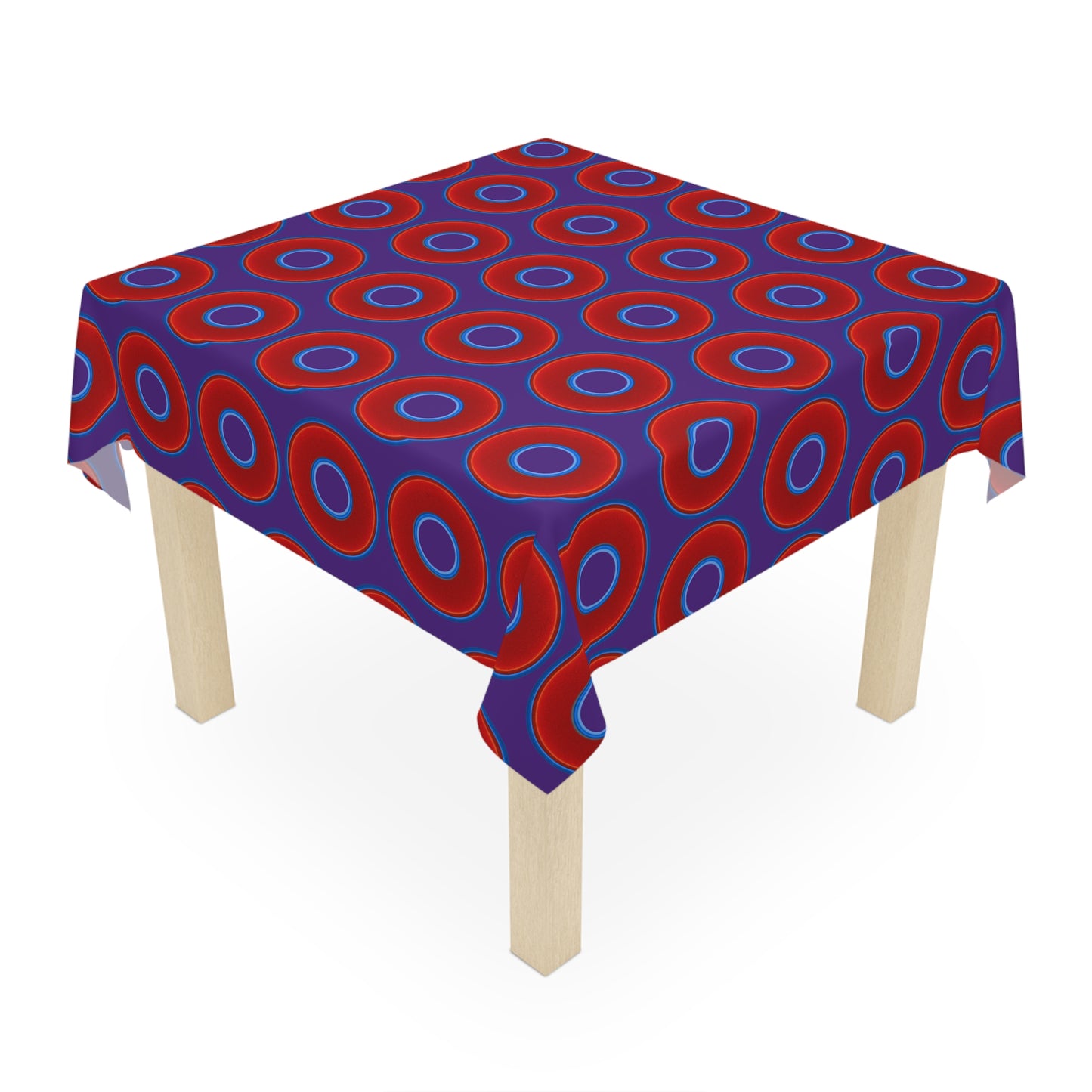 Lumpy Tablecloth - 55.1" x 55.1" - vivid red donuts w/purple background