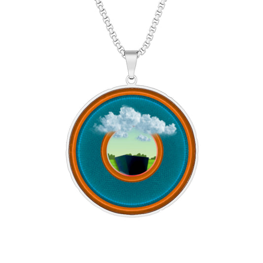 Lump's Heady Donut Necklace - 1" x 1" Stainless Steel Pendant - "Got Rhombus Donut Pendants?" - rustic turquoise/orange donut - variant 3