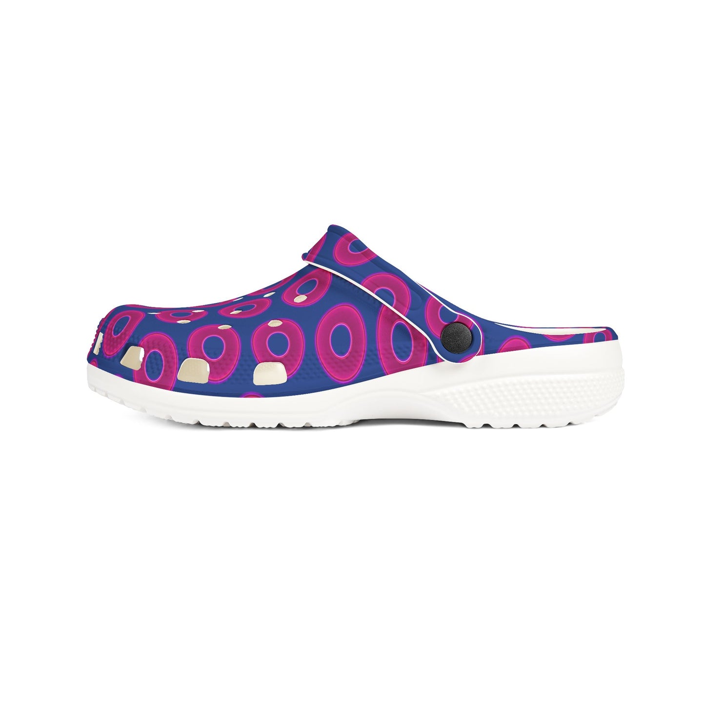 Spatchcocks - donut slip-on shoes - vivid magenta donuts w/dark blue background [unisex]
