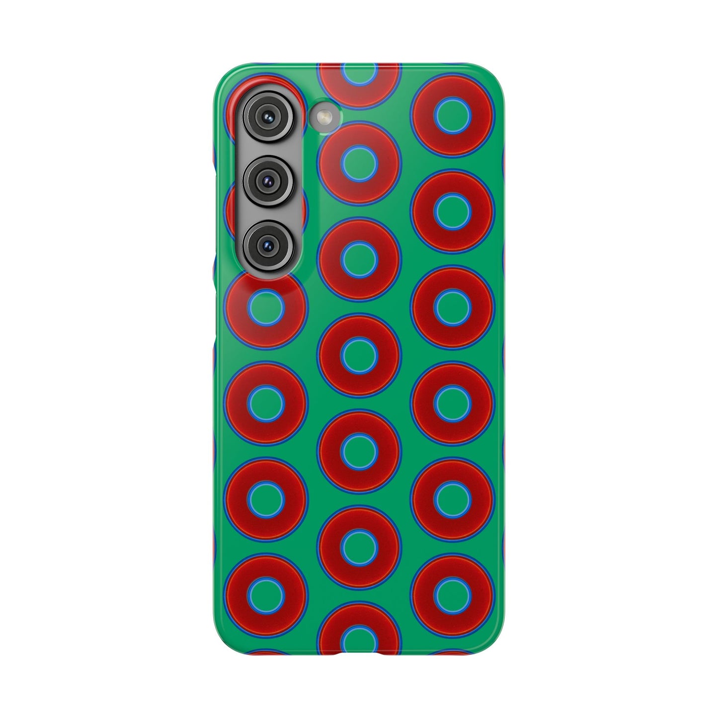 Lumpy Donut Snap Case - red vivid donut print w/jade green background