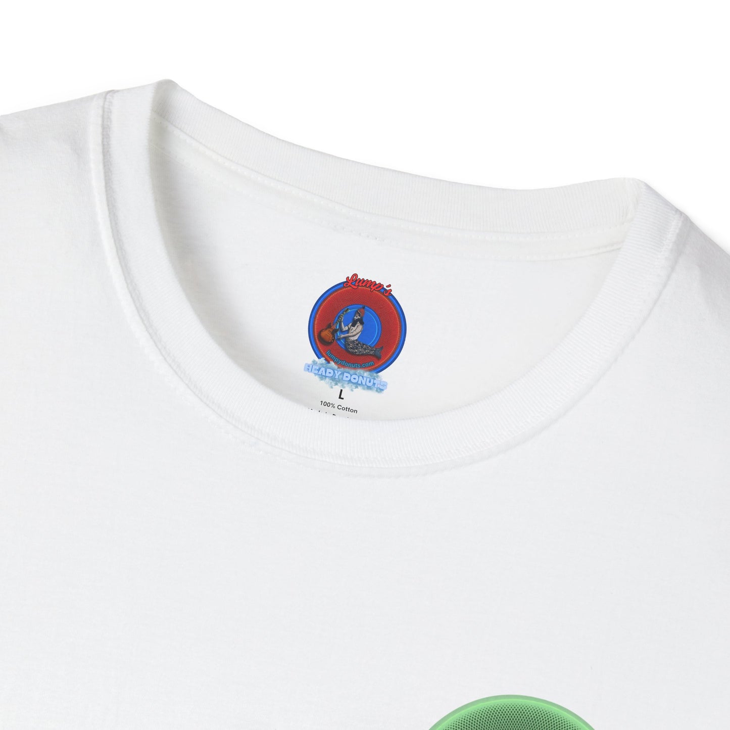 Classic Donut Tee - Unisex Soft-Style - "Swimming By" - variant 1 - series 1.0 - florescent green donut