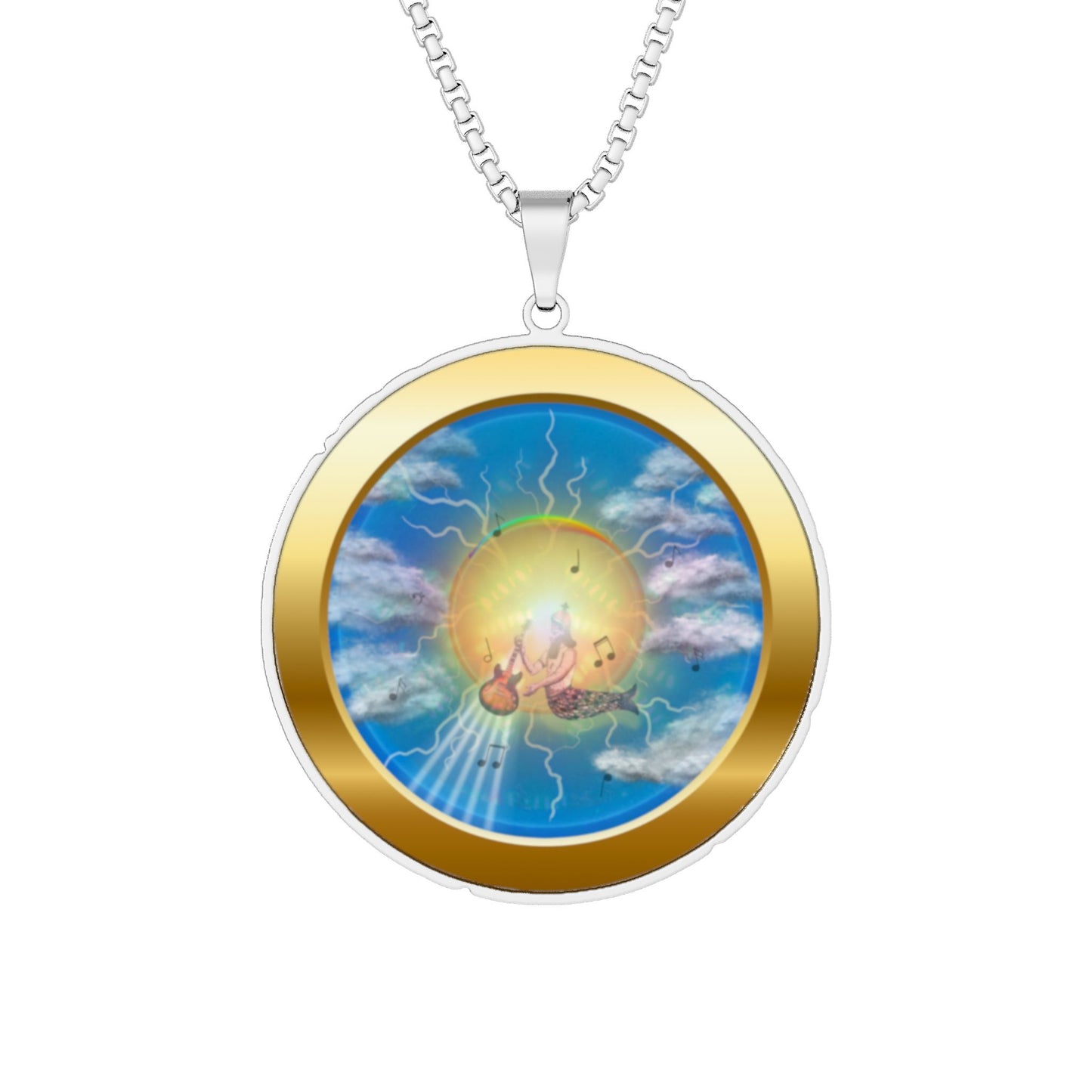 Lump's Heady Donut Necklace - 1" x 1" Stainless Steel Pendant - "The Divided Donut Pendant" - vivid surreal golden donut - variant 3 [*Charitable Donut]