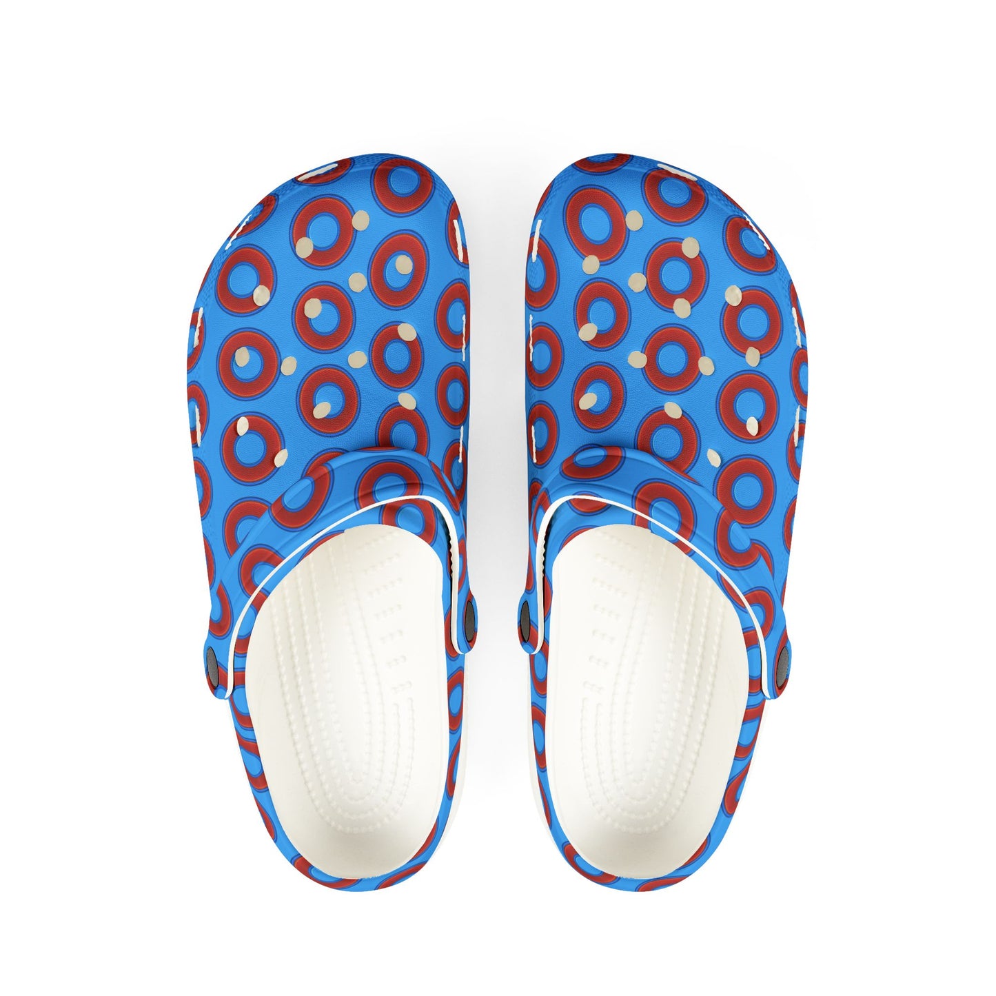 Spatchcocks - donut slip-on shoes - red rustic donuts w/sky royal blue background [unisex]