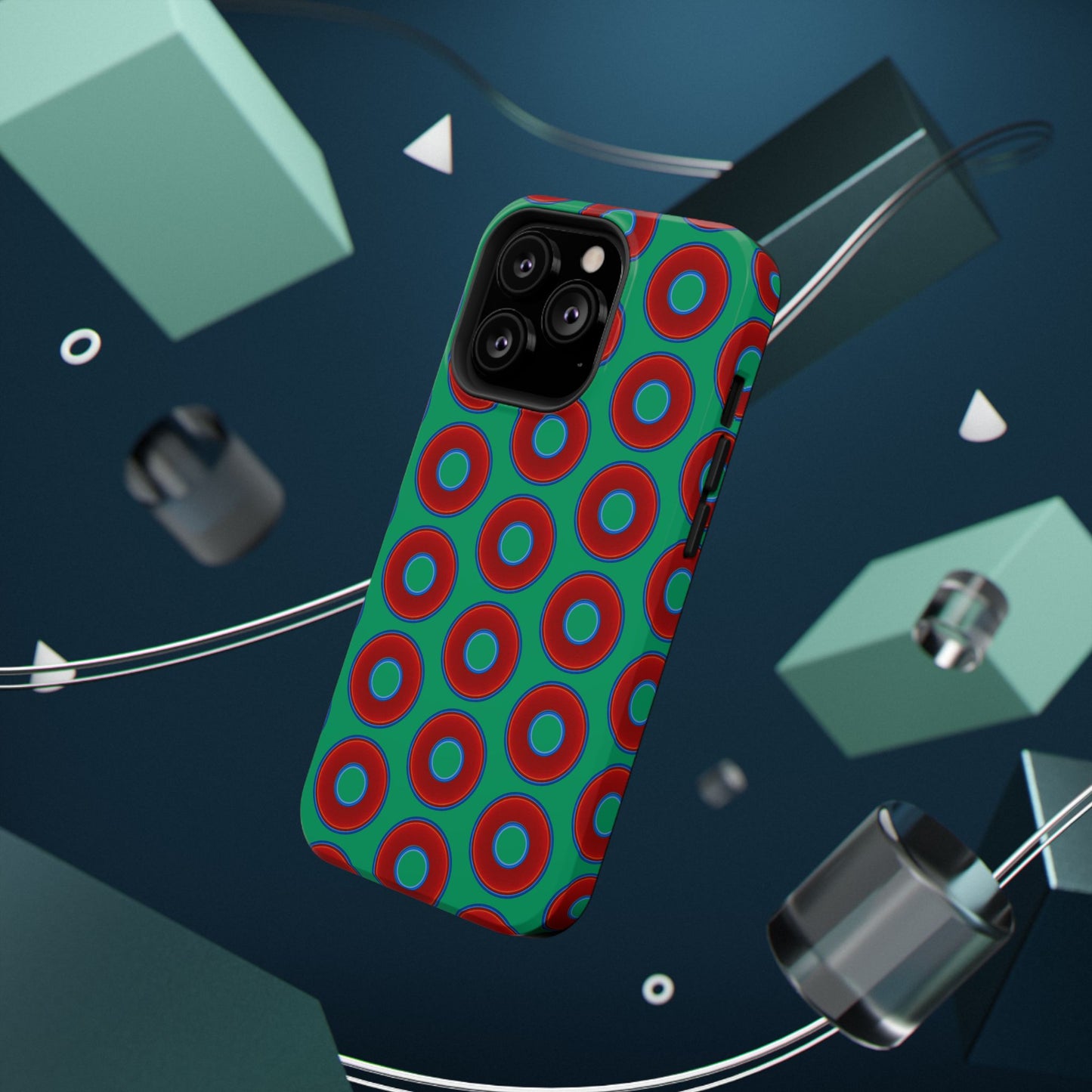 Impact-Resistant Lumpy Donut Case - red vivid donut print w/jade green background