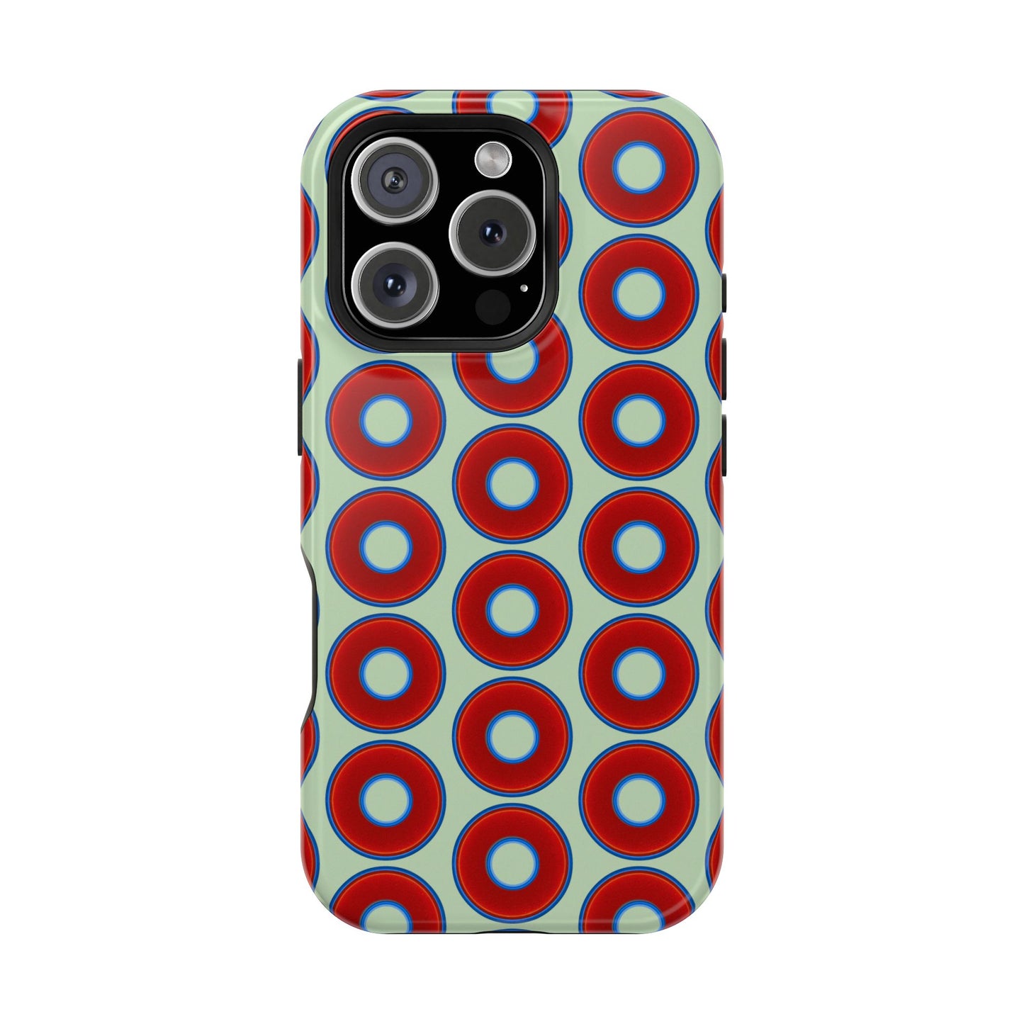 Magnetic Tough Donut Case - red vivid donut print w/seafoam green background