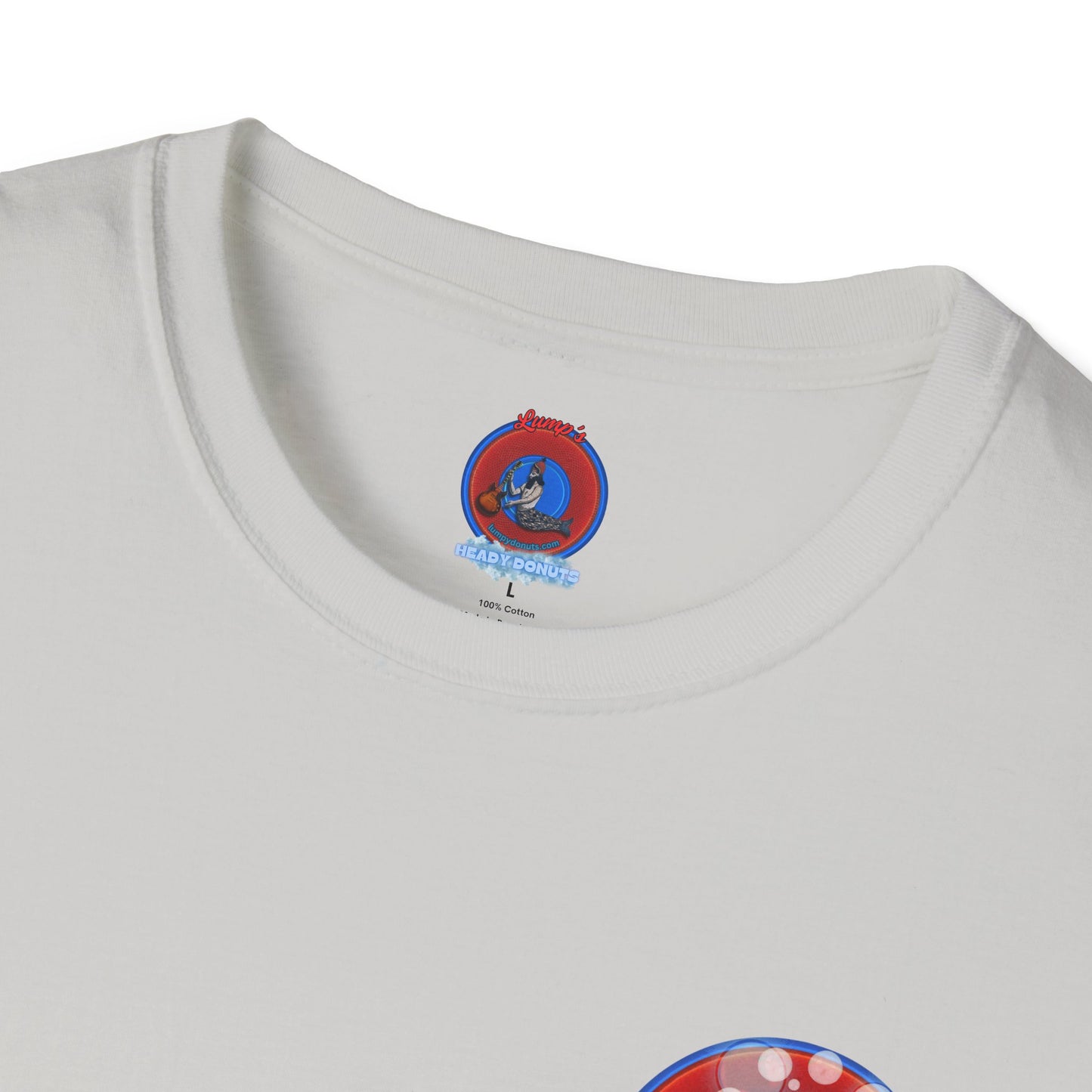 Classic Donut Tee - Unisex Soft-Style - "Bubbler's Donut Tee" - vivid red/blue donut