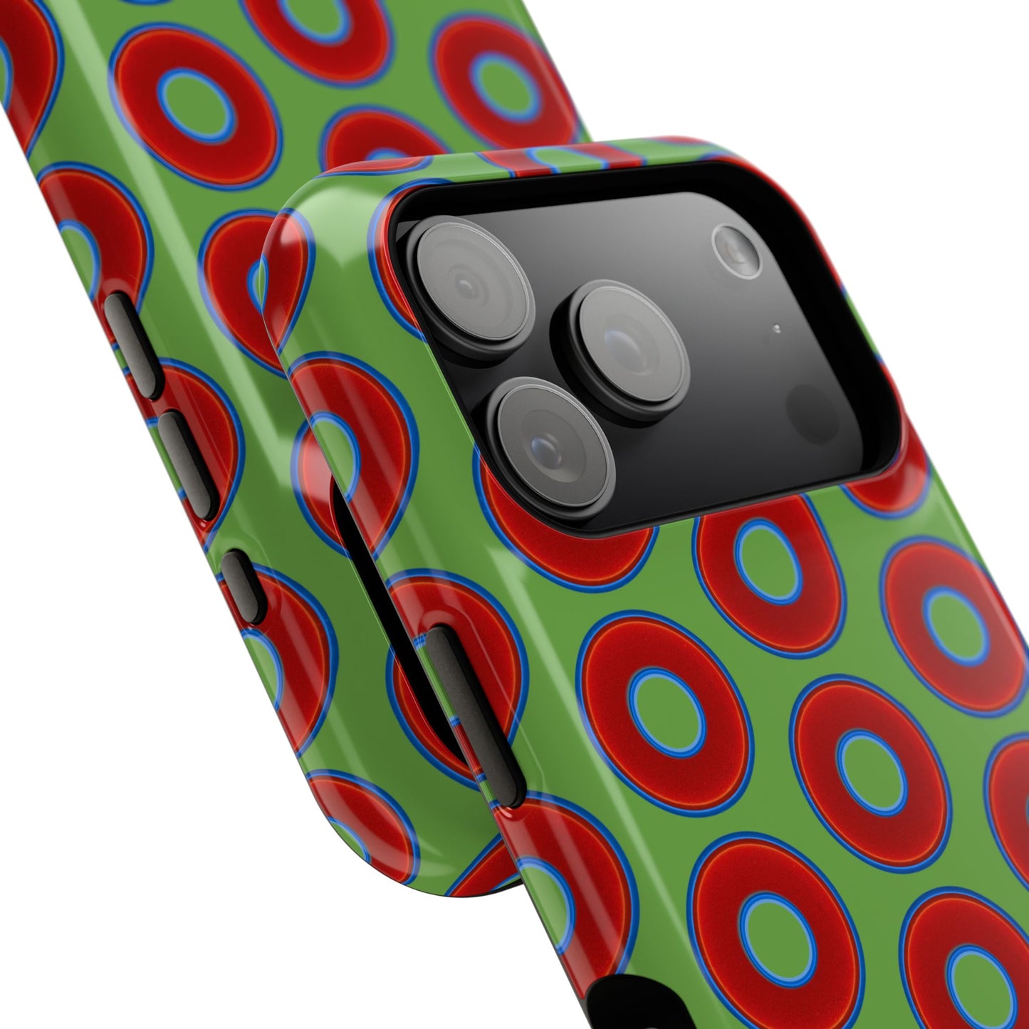 Impact-Resistant Lumpy Donut Case - red vivid donut print w/light green background