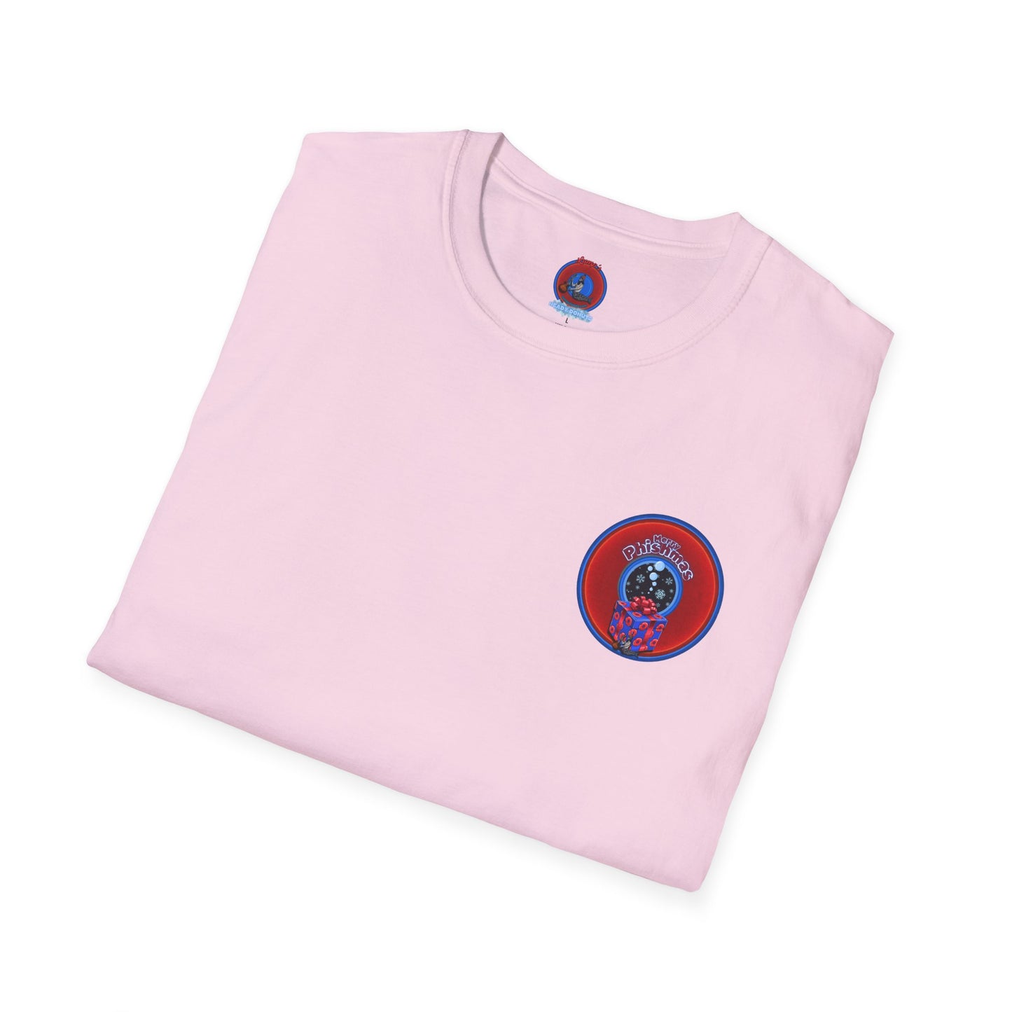 Classic Donut Tee - Unisex Soft-Style - "Phishmas Caroler's Tee " - vivid red/blue donut - variant 4