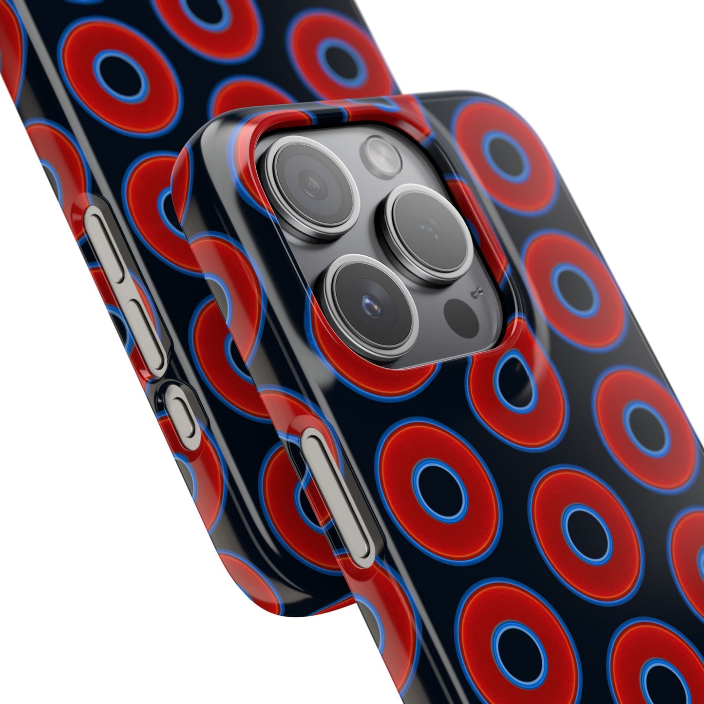 Lumpy Donut Snap Case - red vivid donut print w/blue charcoal background