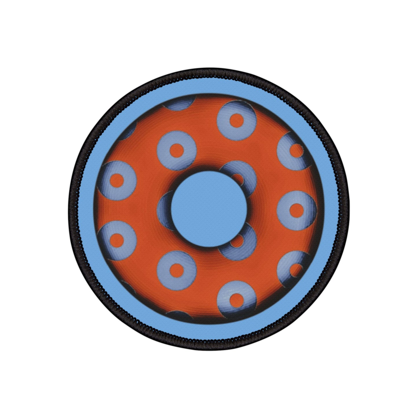 Iron-On Donut Patch - "Plain Blimpy Paradox Donut" -orange/light blue rustic donut