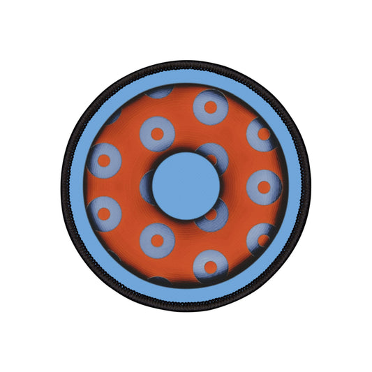 Iron-On Donut Patch - "Plain Blimpy Paradox Donut" -orange/light blue rustic donut