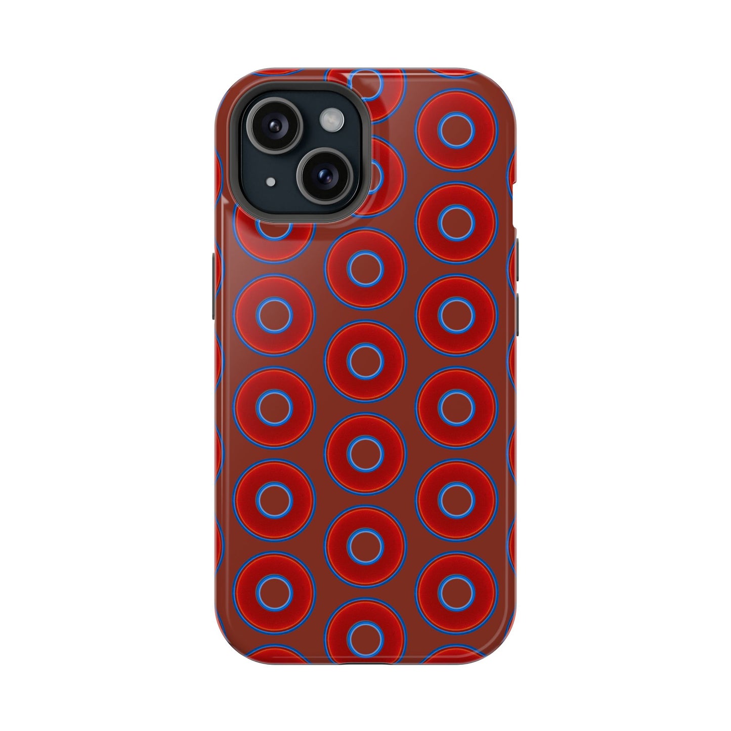 Impact-Resistant Lumpy Donut Case - red vivid donut print w/burnt umber background