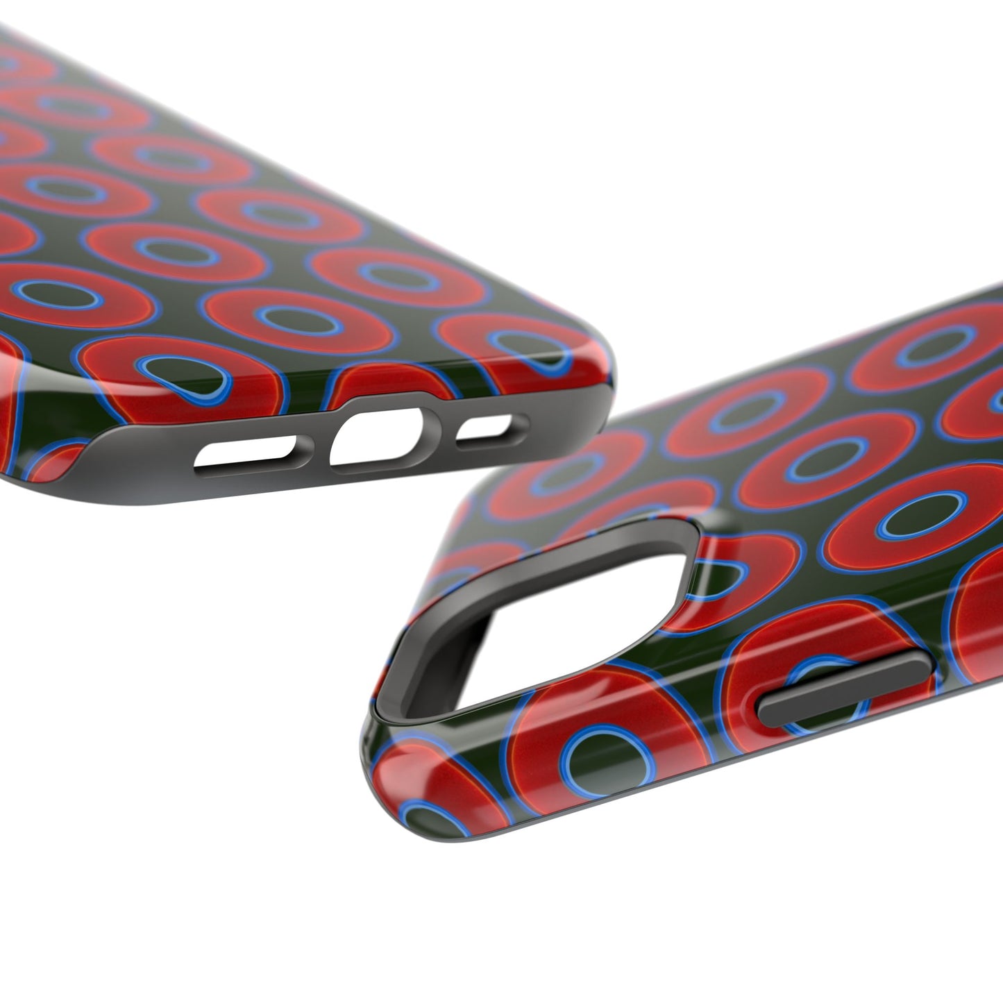 Magnetic Tough Donut Case - red vivid donut print w/deep forest green background