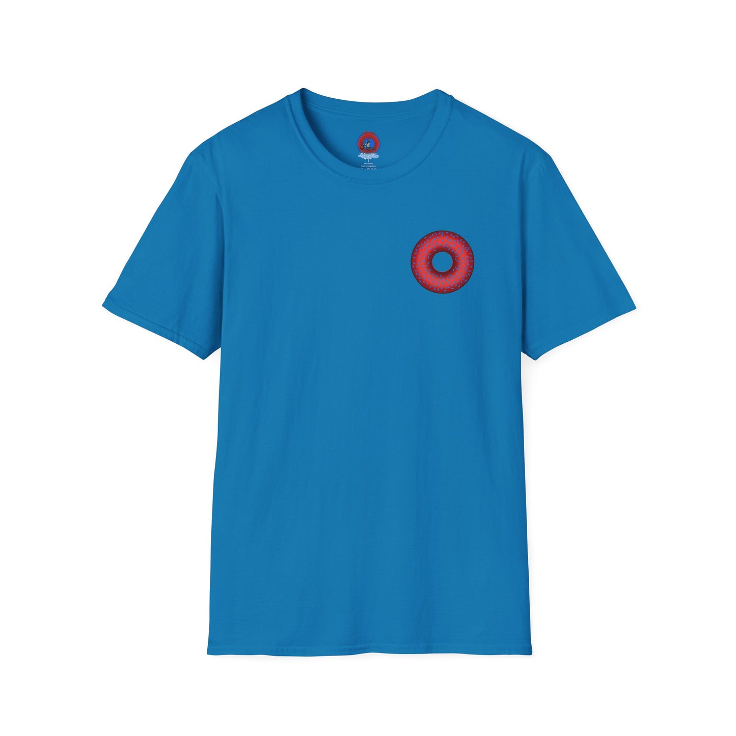 Classic Donut Tee - Unisex Soft-Style - "Plain Plump Donut w/" - plump red donut w/blue sprinkles