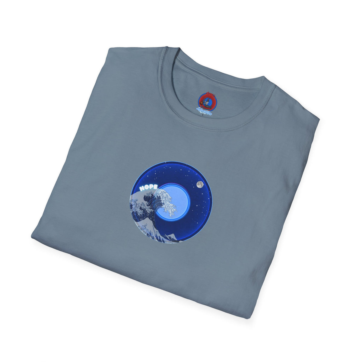 Classic Donut Tee - Unisex Soft-Style - "The Hopeful Waving Donut" - vivid blue donut - variant 1
