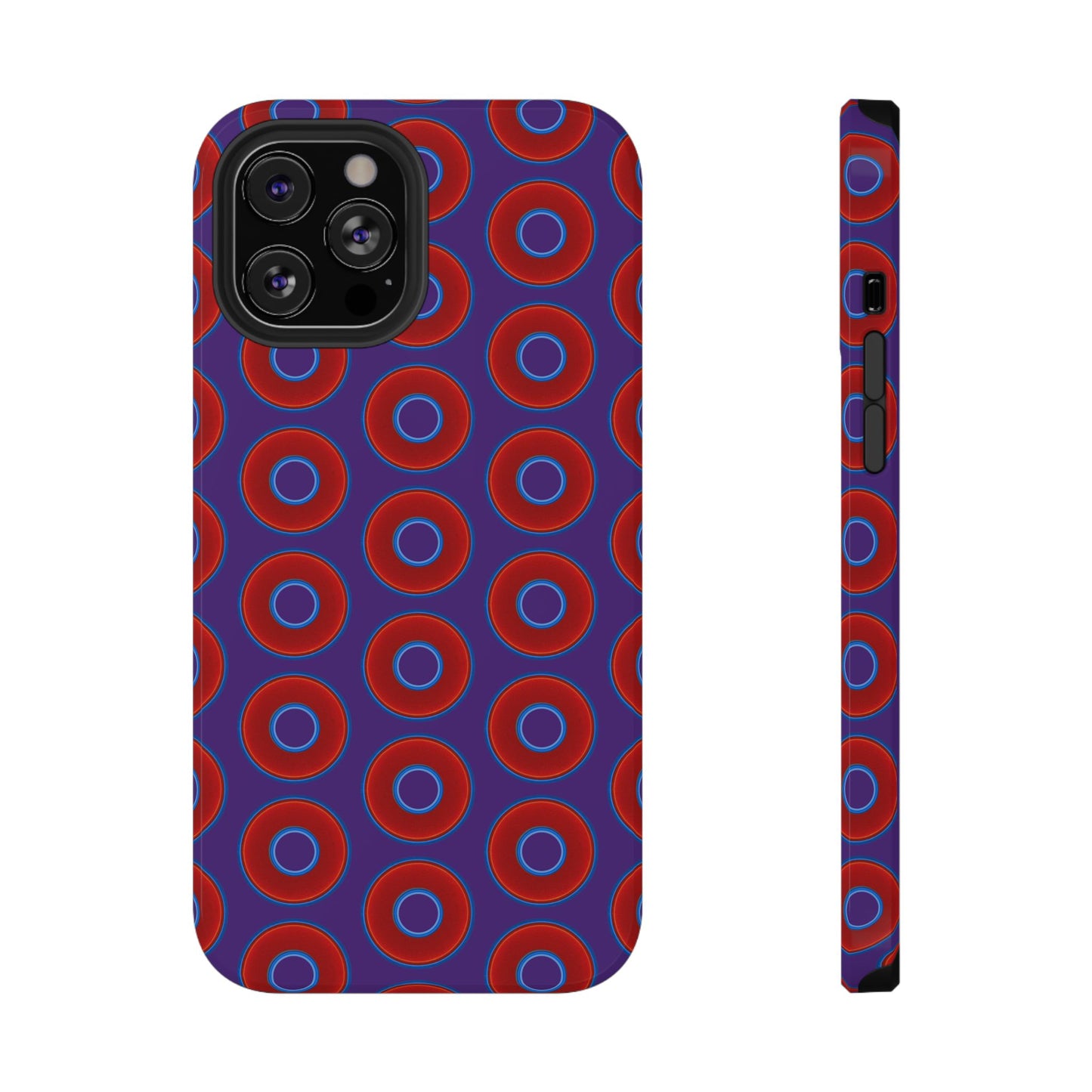 Impact-Resistant Lumpy Donut Case - red vivid donut print w/dark purple background