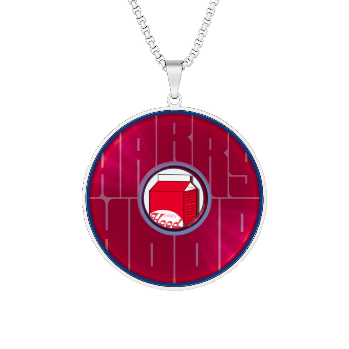 Lump's Heady Donut Necklace - 1" x 1" Stainless Steel Pendant - "Harry's Preferred Donut Pendant" - vivid purple/magenta reflective donut - w/milk - variant 2