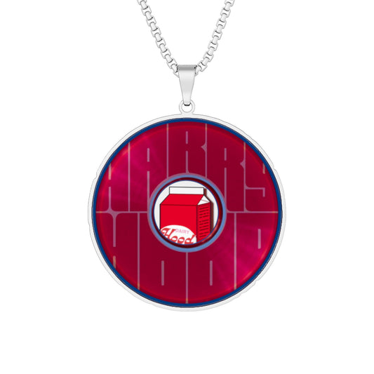 Lump's Heady Donut Necklace - 1" x 1" Stainless Steel Pendant - "Harry's Preferred Donut Pendant" - vivid purple/magenta reflective donut - w/milk - variant 2