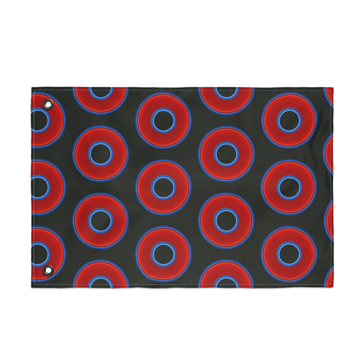 Lumpy Flagpole Sitters - Donut Flags [12" x 18"] - red vivid donut print w/midnight moss green background