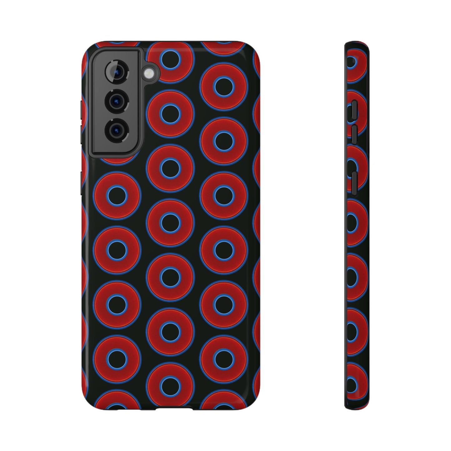 Impact-Resistant Lumpy Donut Case - red vivid donut print w/midnight moss background