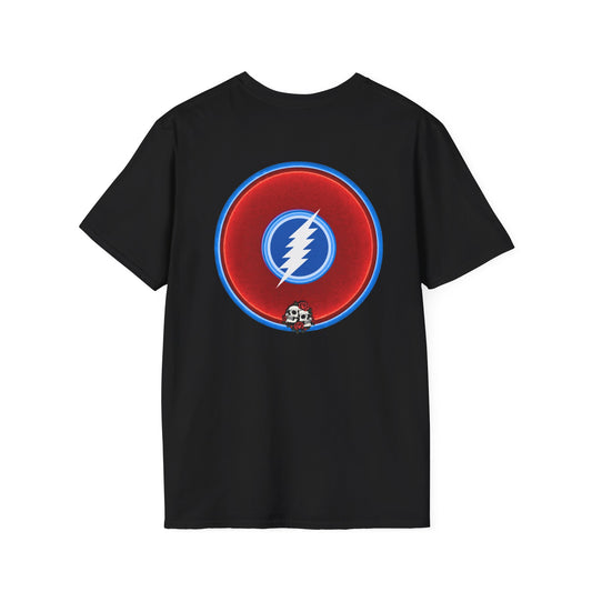 Classic Donut Tee - Unisex Soft-Style - The Grateful Donut" - vivid red/blue donut