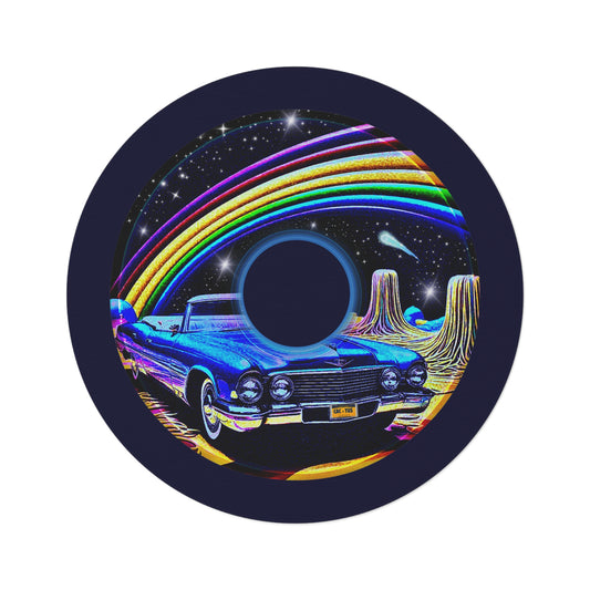 Round Room - 5 ft x 5 ft Lumpy Donut Rug - "Halley's Caddy Donut Rug" - black/blue pic donut w/midnight blue background - variant 2