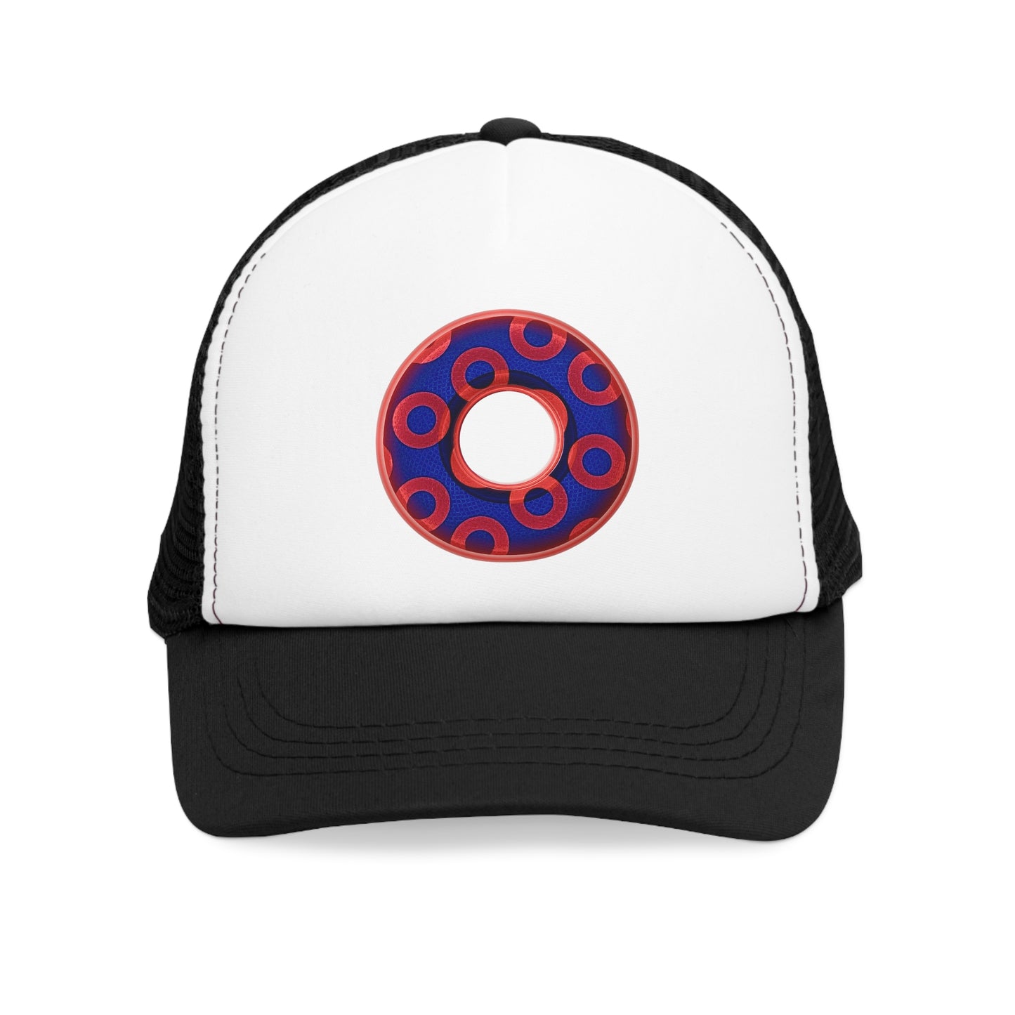 Lumpy Trucker Hat - "Paradoxical Donut - variant 2 - large donut print " blue & red