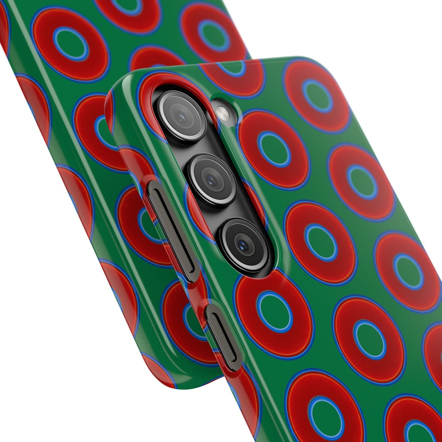 Lumpy Donut Snap Case - red vivid donut print w/green background