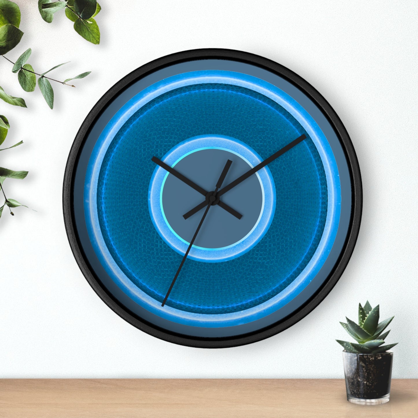 Lumpy Wall Clock - blue rustic donut w/light blue edging - variant 4 w/steel blue background