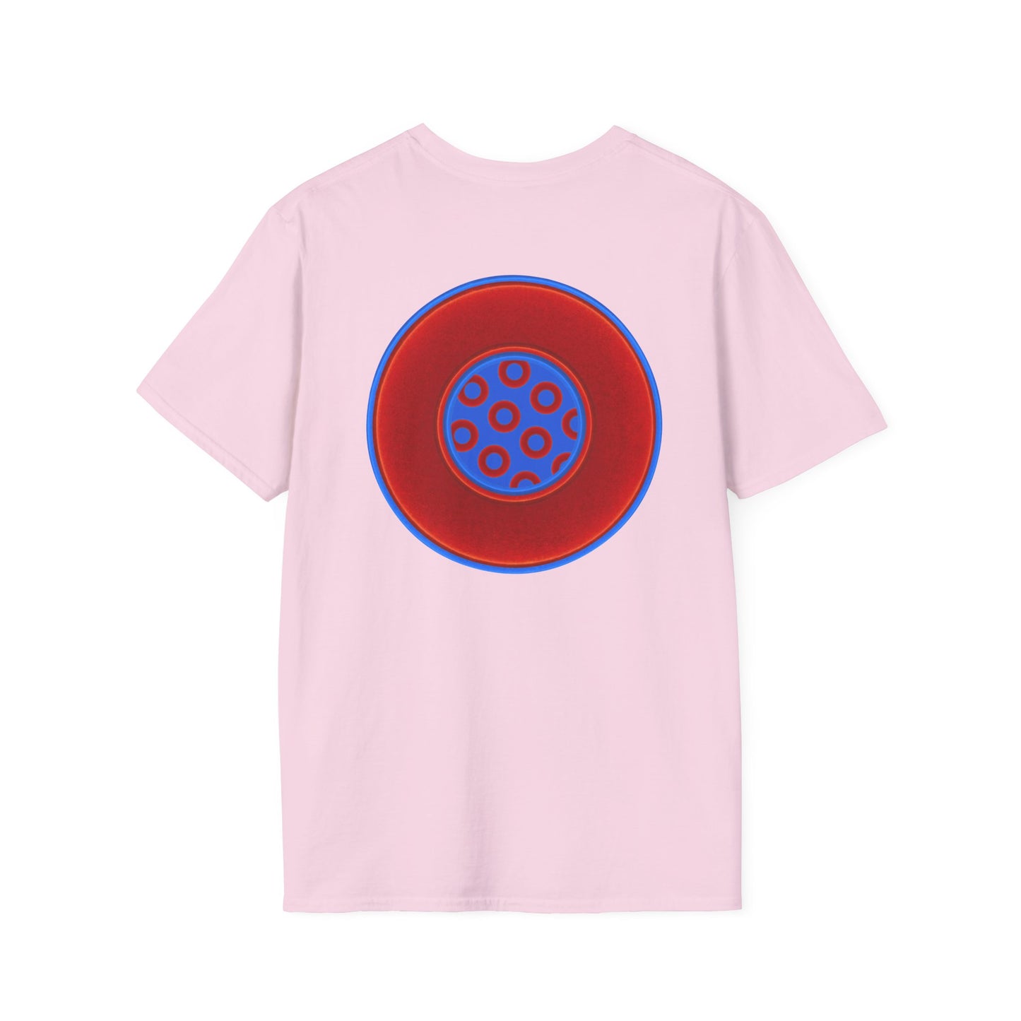 Classic Donut Tee - Unisex Soft-Style - "Portal Donut" - vivid red/blue donut  - w/royal blue - variant 1