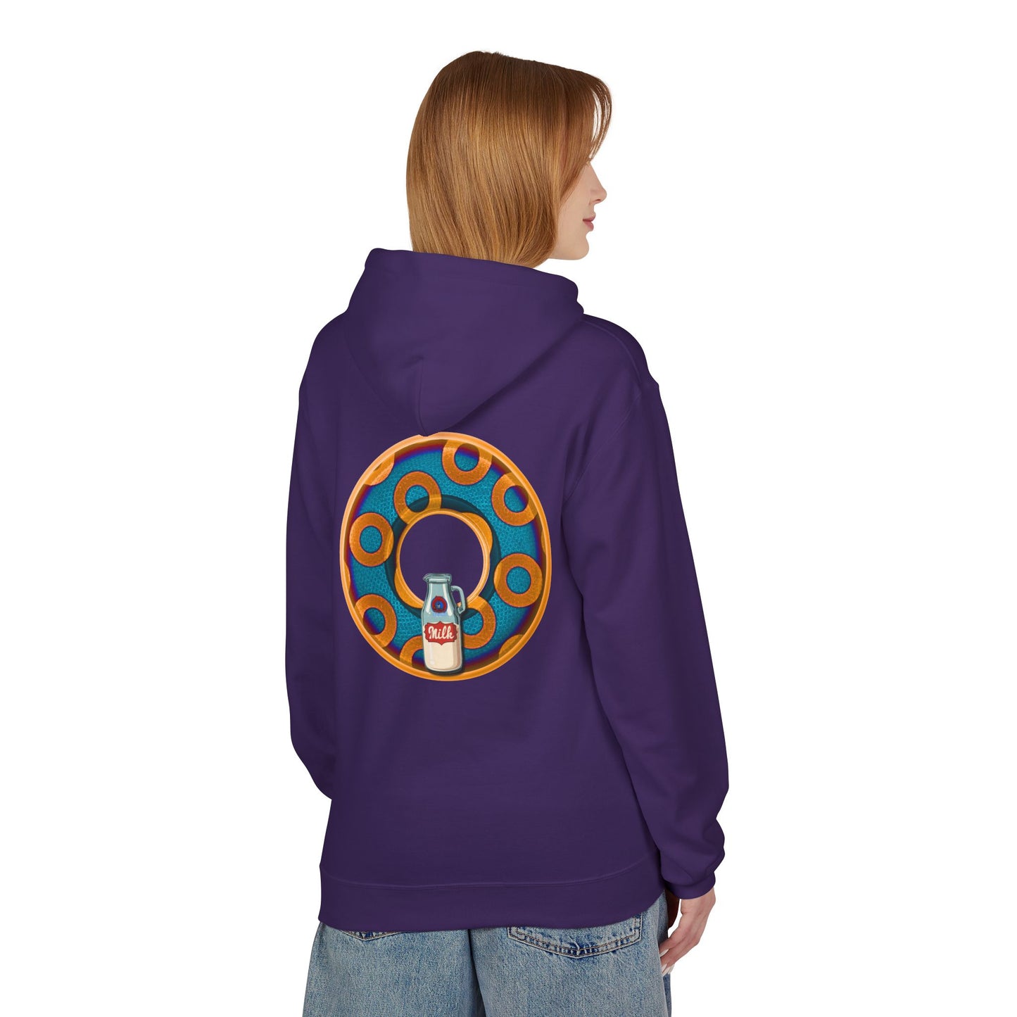 Fleece Harry Hoodies [Midweight Soft-style] - "Wooked Cream Dairy - YEMSG Donut" - blue/orange rustic paradox donut - variant 4