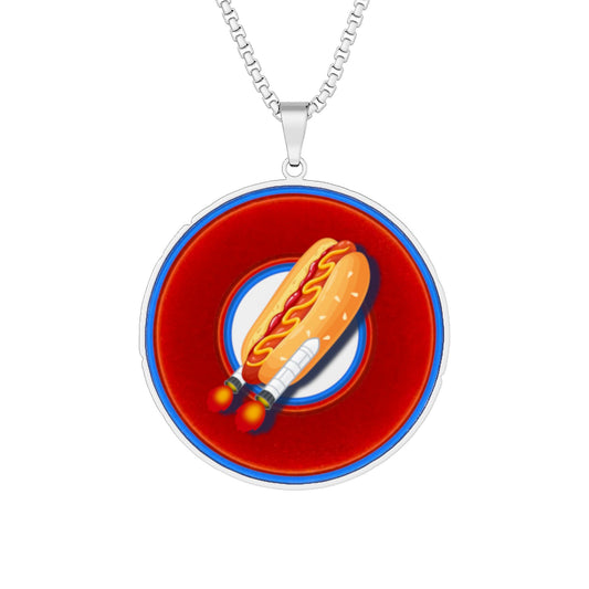 Lump's Heady Donut Necklace - 1" x 1" Stainless Steel Pendant - "Viva Las Vegas Donut" - vivid red/blue donut w/raw dogger - variant 1