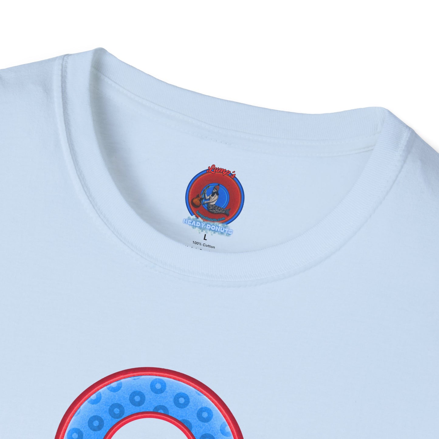 Plain Donuts/Unisex Soft-Style - "Plain Wide Mouthed Paradoxical Donuts" - light blue/red donuts