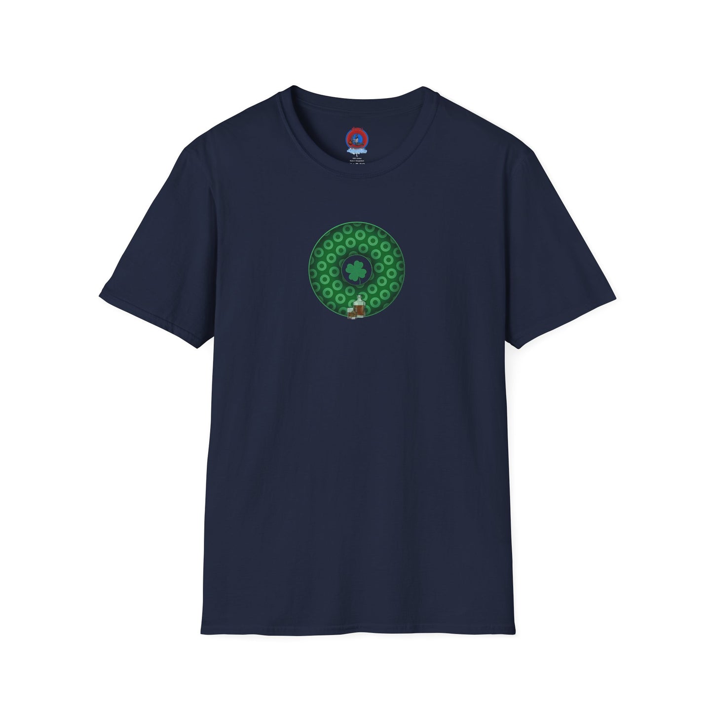 Classic Donut Tee - Unisex Soft-Style - "Patron Saint of Donuts" - St. Patrick's Day Donut - w/whiskey - holiday edition - variant 2
