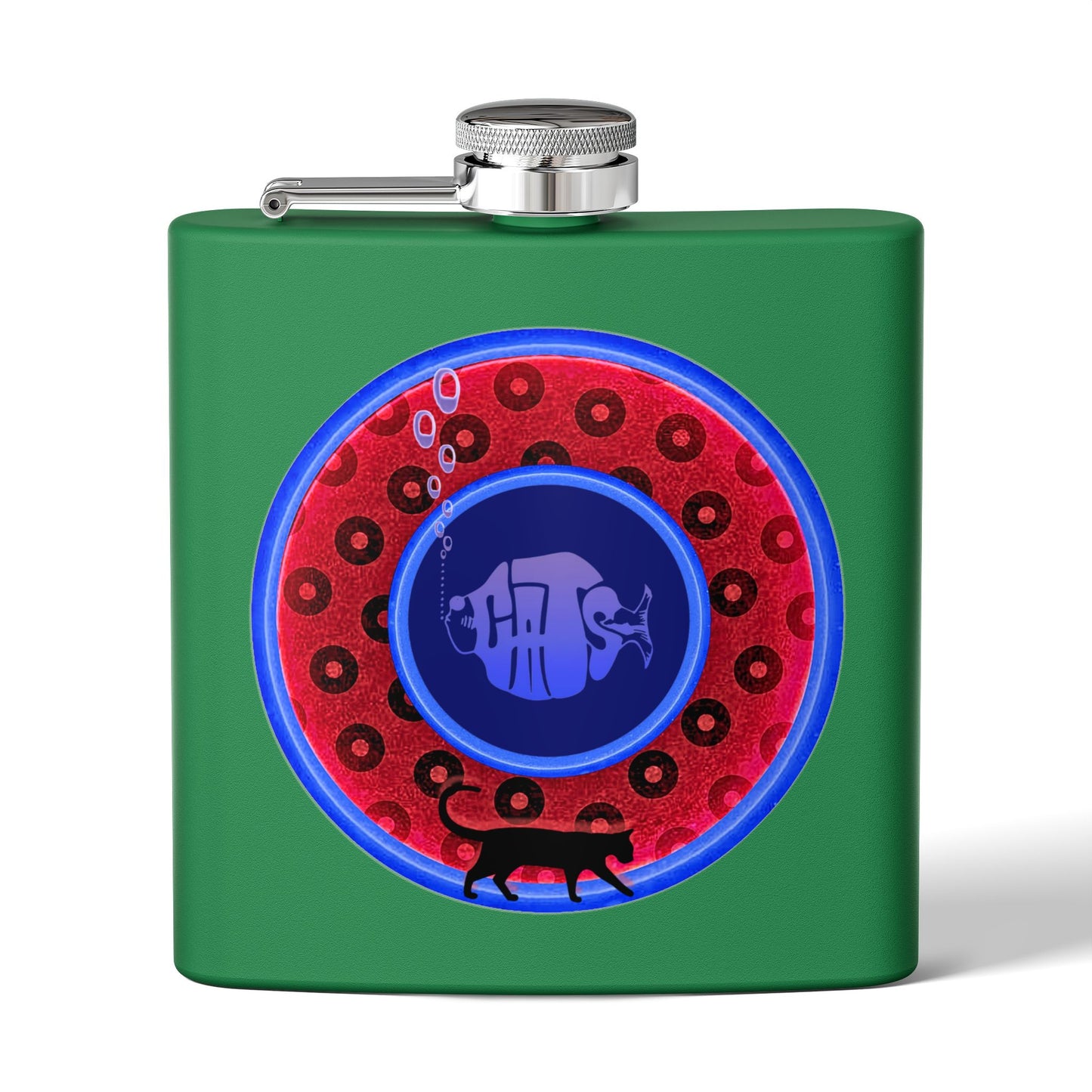 Lump's Donut Flask 6 oz -  red/blue widemouthed paradox donut - [*w/your choice of 6 backgrounds]